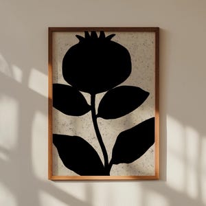 Minimalist black flower art print, neutral bold floral wall art, monochrome botanical poster, large floral digital print, printable wall art