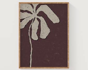 Stampa artistica floreale color cioccolato, stampa botanica da parete color marrone scuro, poster botanico, arte floreale minimalista, poster floreale marrone e beige