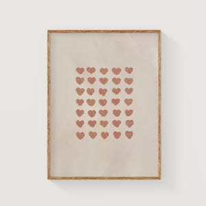Pink hearts wall art, cute peach color art print, pastel wall art for big girl&#39;s room, hearts poster
