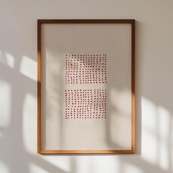 Minimalist abstract art print, red and beige abstract art, red downloadable art, large red poster, mid century print, red dots modern print