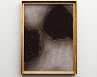 Wabi sabi art print, printable moody abstract art, dark abstract wall art, black and brown digital download poster, modern abstract print