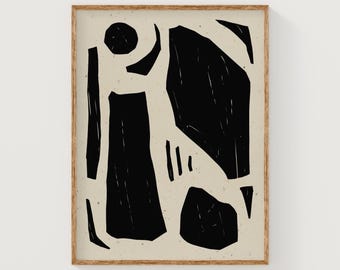 Geometrisch schwarz und beige abstrakte Kunst, neutraler digitaler Download Druck, monochrome Wandkunst, Mid Century Kunstdruck, schwarze minimalistische Kunst
