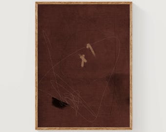 Burgunderroter minimalistischer abstrakter Druck, stimmungsvolle und elegante druckbare Kunst, herunterladbarer brauner abstrakter Druck