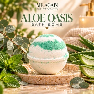 Bomba de baño de aloe vera: Eucalipto refrescante, alivio para quemaduras solares, vegana.