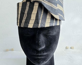 Handwoven Aso Oke Fila Cap | Yoruba Beige Gobi Hat