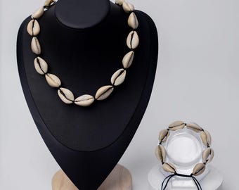 Handmade Cowrie Shell Necklace & Bracelet Set: Boho Tribal Jewelry