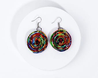 Pendientes de tela Kente hechos a mano: Colgante en espiral Ankara, joyería africana llamativa