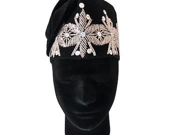 African Beaded Suede Cap: Yoruba Wedding Hat