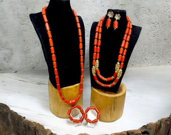 Ateyun Coral Bead Set: African Yoruba Jewelry, Wedding Celebration Beads