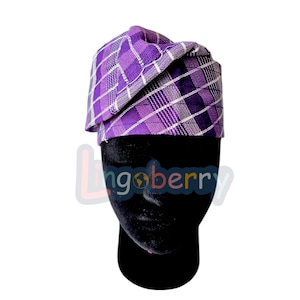 Handwoven Aso Oke Fila: Purple Yoruba Wedding Cap