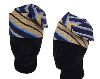 African Fila Gobi Cap:  Yoruba Men's Wedding Hat | Beign and Blue colour