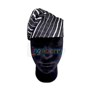 Black and white Fila Gobi | Yoruba Wedding Cap n Trouser Set - African Mens cap