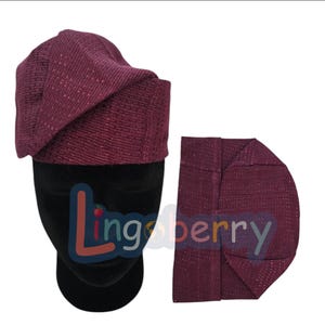 Wine Aso Oke Fila: Yoruba Wedding Cap - Traditional African Mens Hat