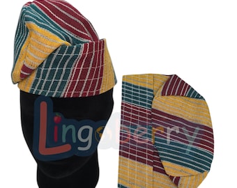 Yellow Aso Oke Fila: Yoruba Wedding Cap, Traditional African Mens Hat