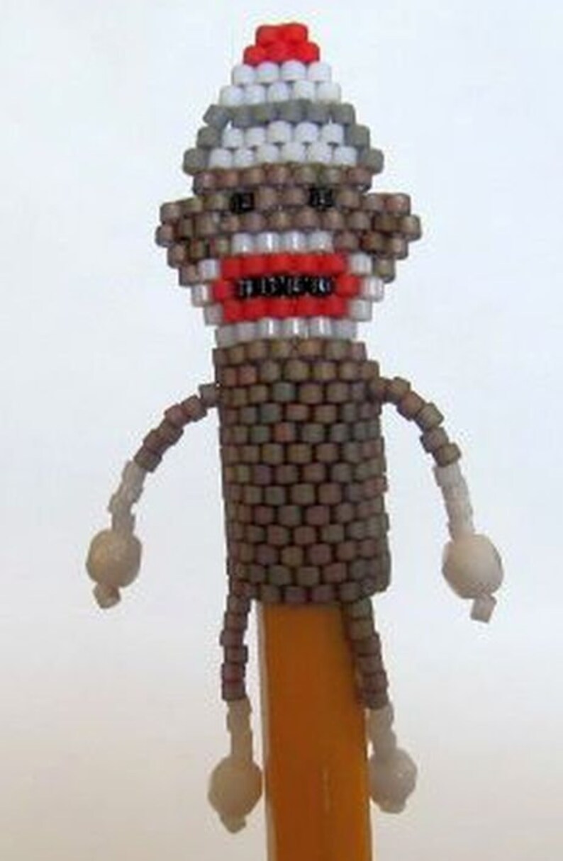 Beaded Pencil Topper sock Monkey Tutorial Etsy
