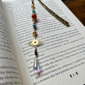 Beaded Metal Summer Bookmark and Prism Crystal Pendant, Bookshelf Decor, Bookish Gift for Book Lovers, Boho Decor, Reading Accessory Gift