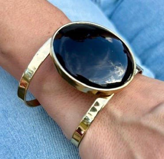 Statement Black Stone Cuff Bracelet - image 2