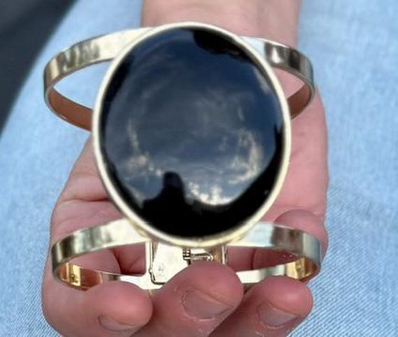 Statement Black Stone Cuff Bracelet - image 5