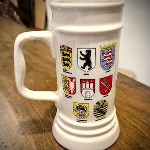 Vintage German Beer Stein | Ceramic Mug with Regional Coat of Arms | Deutschland Collectible