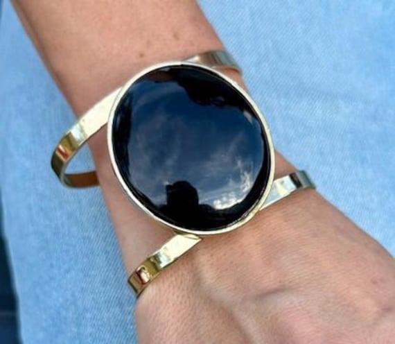Statement Black Stone Cuff Bracelet - image 1