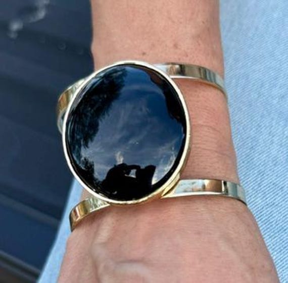 Statement Black Stone Cuff Bracelet - image 4