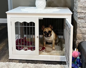 36 Inch Wooden Dog Crate Furniture, Double Door Pet Kennel End Table