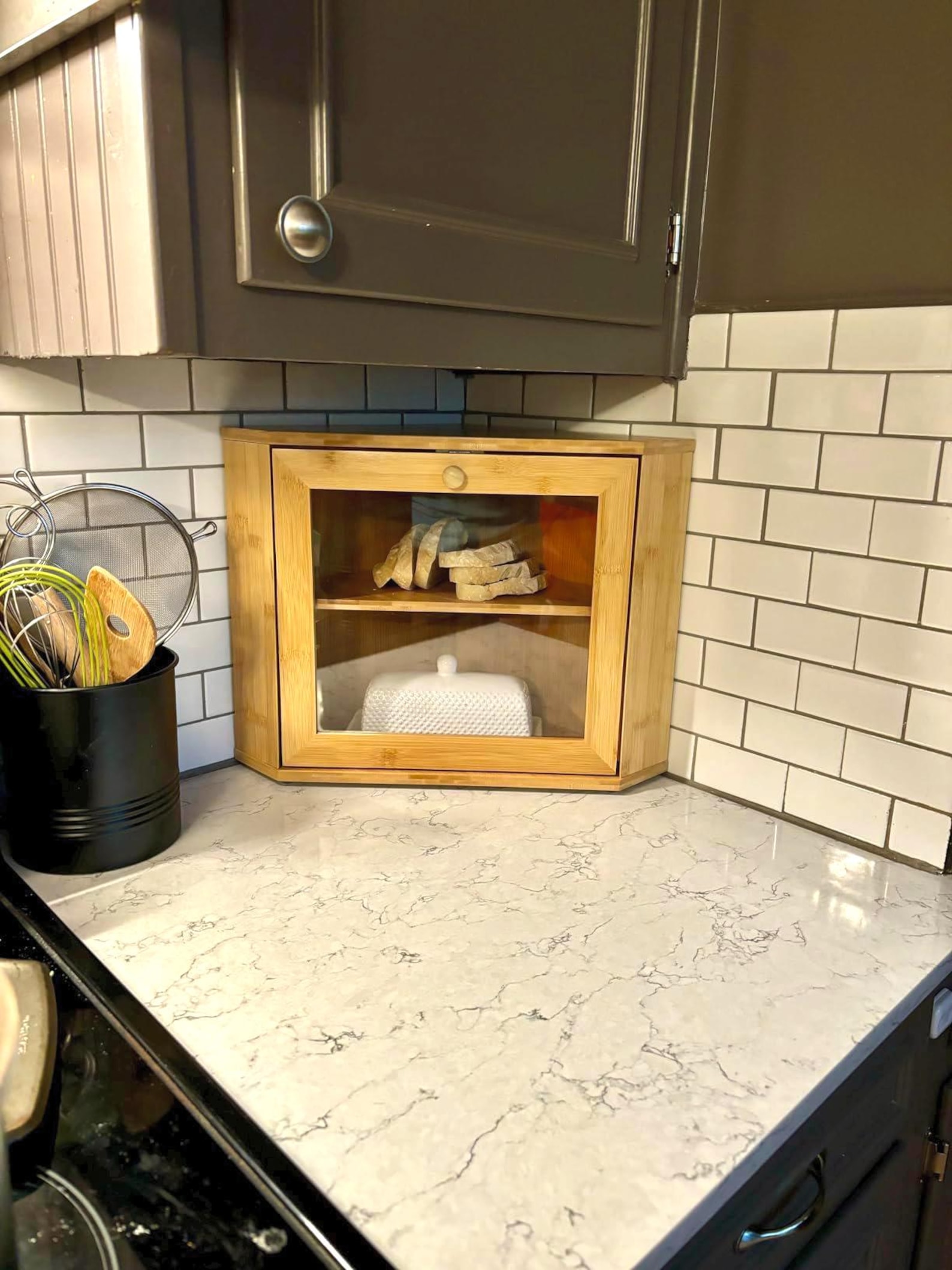 2 Tier Bread Box for Kitchen Counter, Bread Storage Container with Under Cabinet Mount - Bamboo