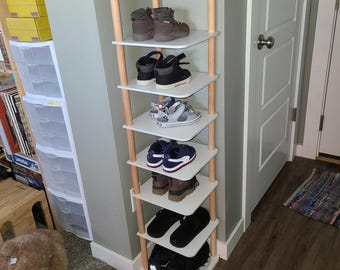 8 Tier Tall Narrow Shoe Rack, Vertical Wooden Shoe Organizer Tower