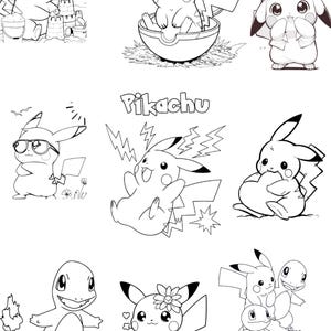 Paquete SVG de Pokémon en blanco y negro / Pikachu, Charizard, arte lineal SVG de Anime para Cricut y Silhouette / Descarga digital minimalista