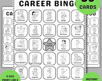 Career Bingo Game: Black & White Coloring Activity (PDF Download)