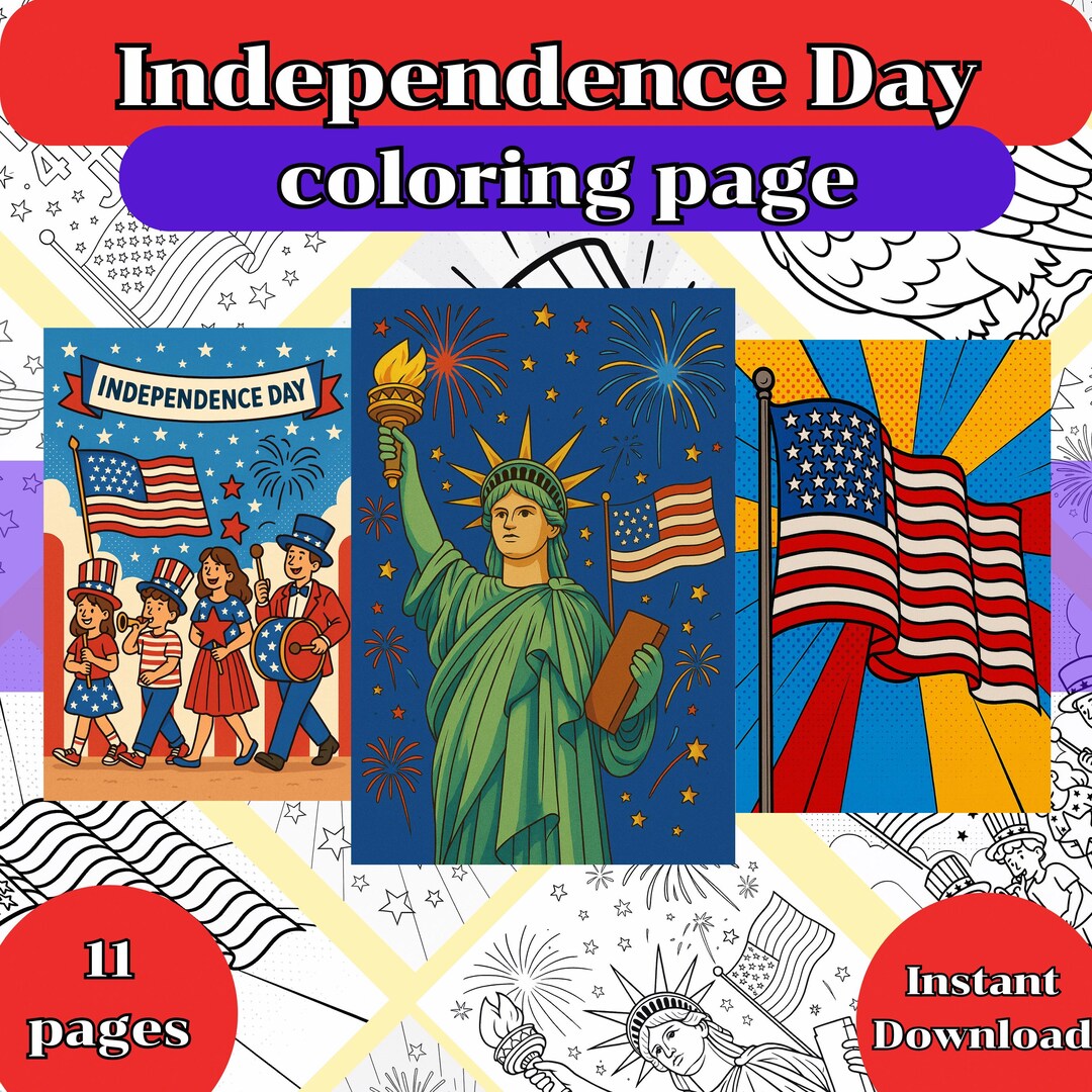 Independence Day Coloring Pages - 4th of July Activity for Kids - Etsy