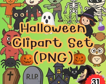 Halloween Clipart Set | 31 PNG Images | Cute Halloween Graphics