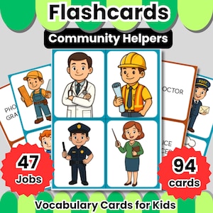 Community Helpers Flashcards | 48 Jobs and Occupations Vocabulary Cards for Kids