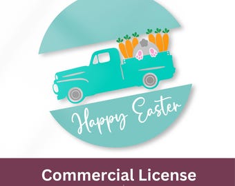 Vintage Truck, Happy Easter SVG, Retro Farm Truck, Bunny, and Carrots. Instant Digital Download. SvG, EpS, PnG, DxF. Commercial Use