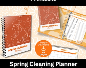 Spring Cleaning Planner. Orange Butterfly Design. Printable Bundle. Cleaning Checklist. Monthly Calendars. Digital Download. PDFs
