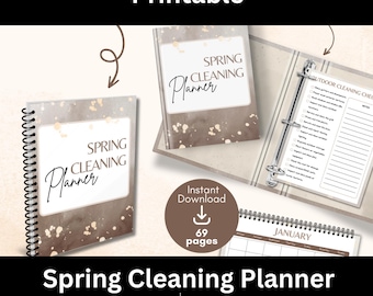 Spring Cleaning Planner. Brown Design. Printable Organization Bundle. Cleaning Checklist. Monthly Calendars. Digital Download. PDFs
