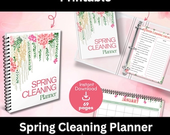 Spring Cleaning Planner. Pink and Yellow Floral Design. Printable Bundle. Cleaning Checklist. Monthly Calendars. Digital Download. PDFs
