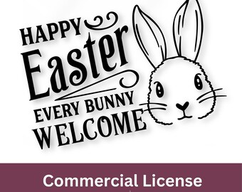 Retro Easter Sign SVG. „Wesołych Świąt Wielkanocnych, witamy każdego króliczka”. Natychmiastowe pobranie cyfrowe. SvG, EpS, PnG, DxF — wykorzystanie komercyjne