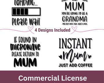 Mugs for Mum Bundle - four unique designs. Instant Digital Download. SvG, EpS, PnG, DxF. Commercial Use