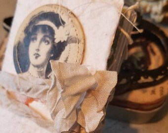 Vintage Lady Miniature Junk Journal in Altered Art Altoid Tin with Lock and Ephemera
