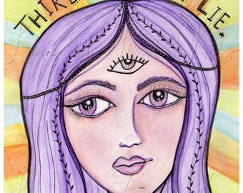 Third Eye Don't Lie - Portrait, Art Print Wall, Art Decor Watercolor Painting 8 x 10 -  Evil Eye