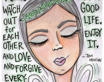 Love Everybody Fairy Angel Portrait , Art Print, Wall Art Decor,  Watercolor Painting 8 x 10