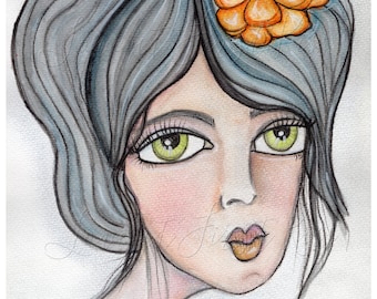 Feed Me Tacos, Taco Love, Portrait of a Woman, Art Print, Wall Art Decor Watercolor Painting 8 x 10 - Green Eyes Boho