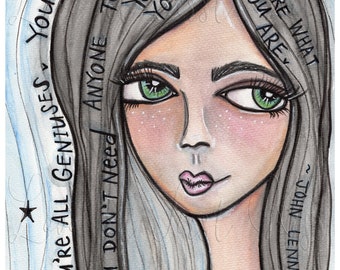 You're all Beautiful Portrait of a Green Eyed Woman , Art Print, Wall Art Decor,  Watercolor Painting 8 x 10