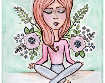 Portrait of a Woman, Art Print Wall Art Decor Watercolor Painting Girl 8 x 10 - Just Breathe Namaste Yoga Meditation