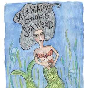 Mermaid Seaweed Watercolor Painting Art Print