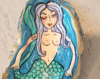 Large Handpainted Mermaid Sea Shell Oyster Seashell Sealed in Art Resin Ring Dish