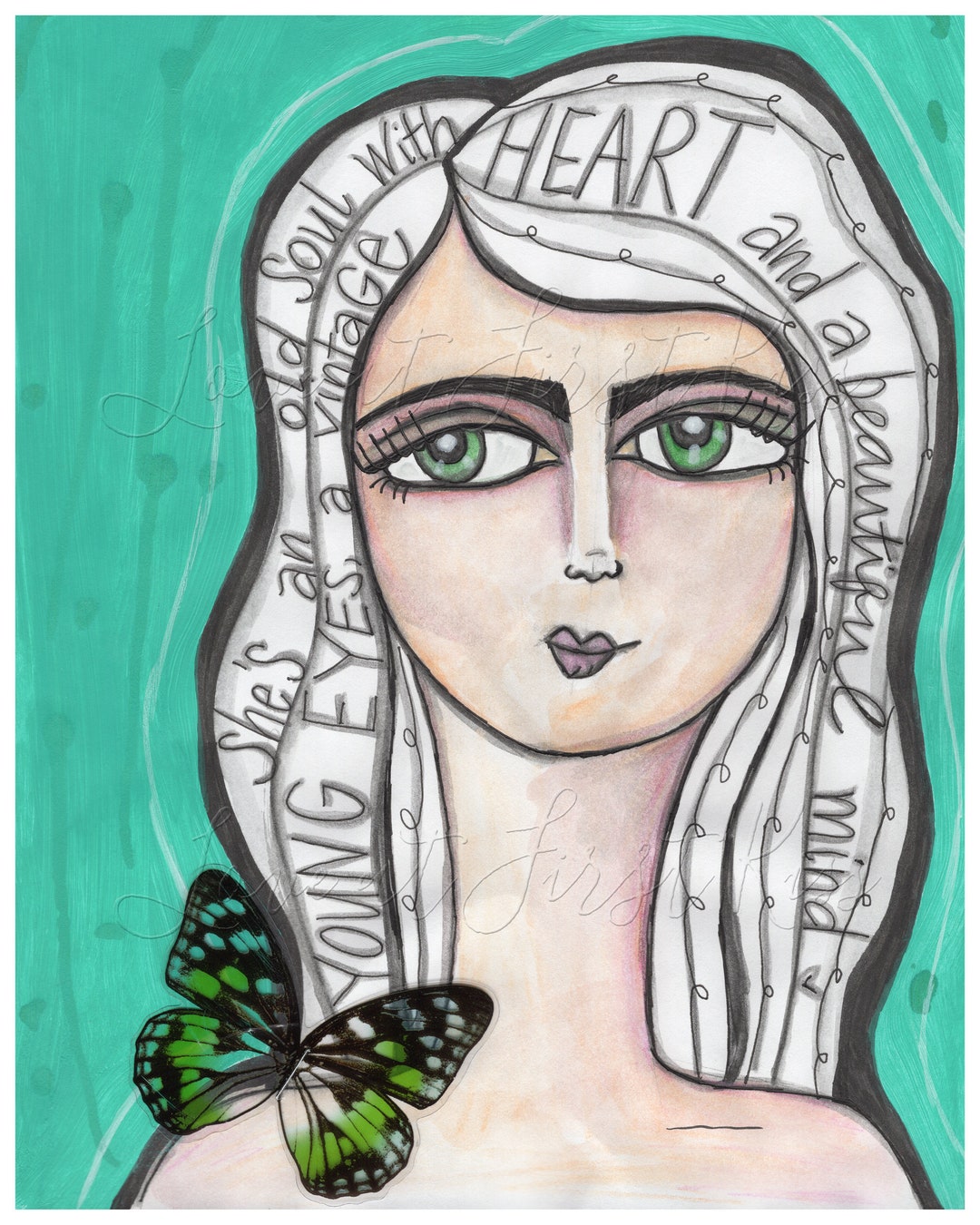 Watercolor Painting Butterfly Girl Vintage Quote Etsy