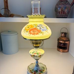 Victorian Hurricane Lamp with Floral Milk Glass Design, Vintage Oil Lantern, Antique Victorian Lighting Accent, Decorative Lamp Home Decor