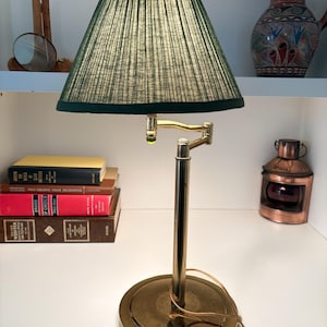Vintage Brass Swing Arm Table Lamp - Adjustable Extending Desk Lamp with Round Base, Mid Century Modern Lighting, Office or Bedside Light
